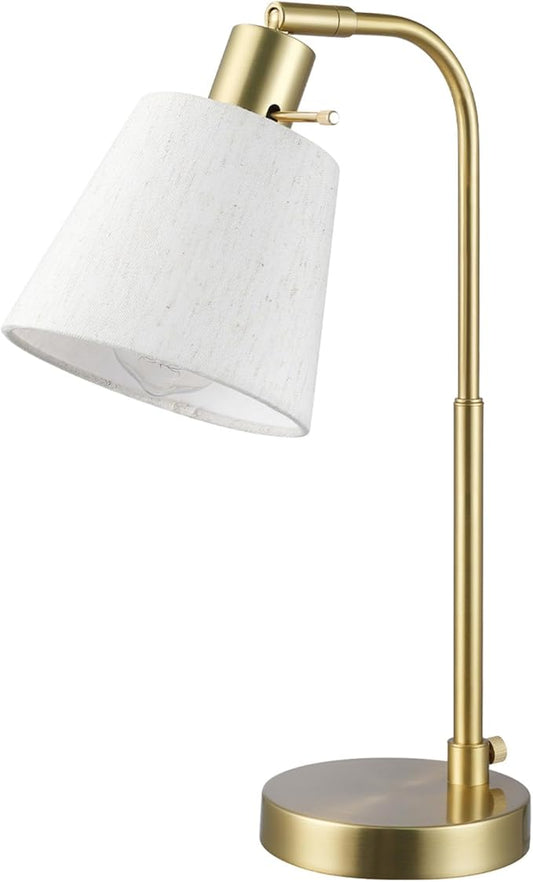 GLOBE Electric 61000057 16" Desk Lamp, Matte Brass Finish, White Shade, Adjustable Pivot Joint, Rotary Switch on Socket, Modern Lighting for Bedroom or Office, Indoor Lights, E26 Base