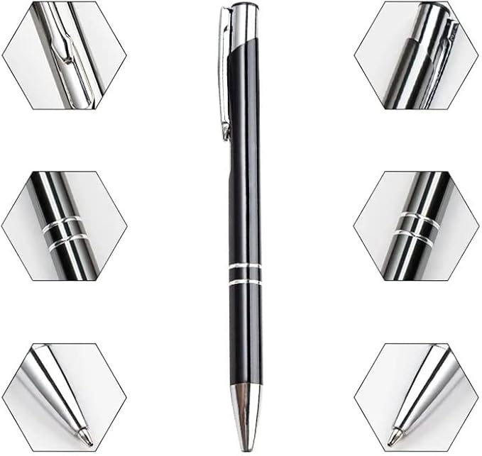 Stylish quality 5 metal ballpoint Pens, black ink, soft writing experience (Black)