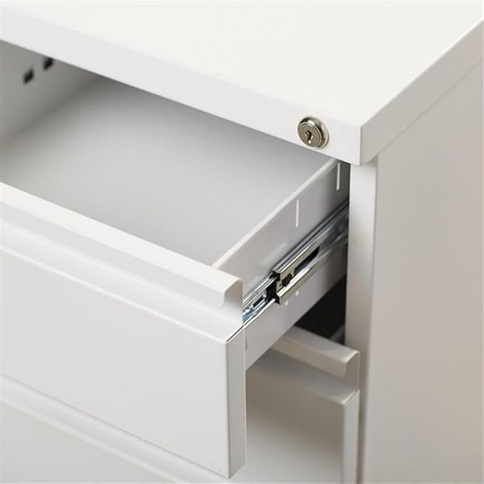 Pemberly Row 3 Drawers 27.75" Vertical White Metal Filing Cabinet Lockable Pre-Assembled Stationary Letter Size for Home, Office