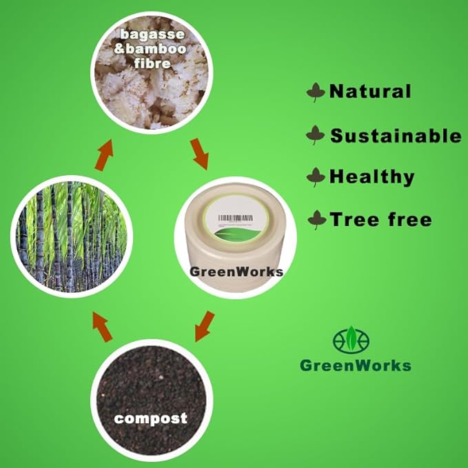 GreenWorks 100 Count 6“ Small Compostable Dessert Plates, Heavy-duty Unbleached Biodegradable Bagasse and Bamboo fiber Paper Plates