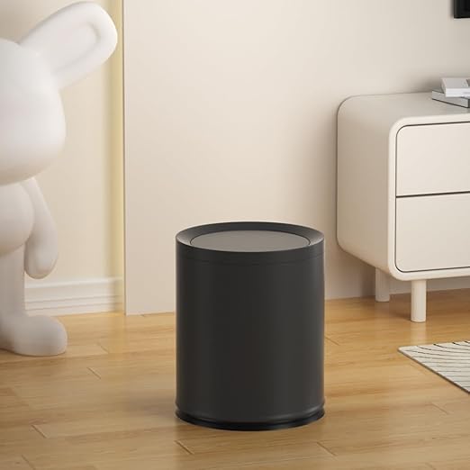 2.6 Gallon/10L Modern Metal Bathroom Trash Can with Lid,Light Luxury,Elegant Waste Basket,Black Garbage Can,for Bathroom,Bedroom,Living Room, Kitchen,Office,Bank (10L-Black)