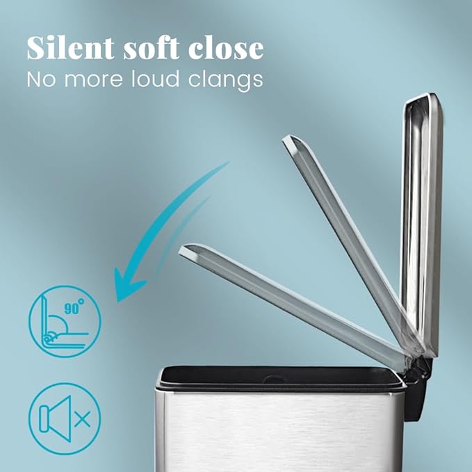 8 Gallon Trash Can, Stainless Steel Kitchen Trash Can with Removal Inner Bucket and Soft-Close Lid, Step on Trash can 30 Liters, Durable Metal Garbage Can for Home, Bathroom, Office