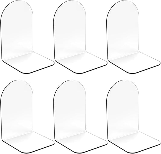 Merrynine Book Ends, 6 Pcs Acrylic Bookends for Shelves, Clear Book Holder, Plastic Bookends for Heavy Books, Book Stopper Organizer for Shelves, Desk, Office, School, 7.08"X4.72"X3.93"