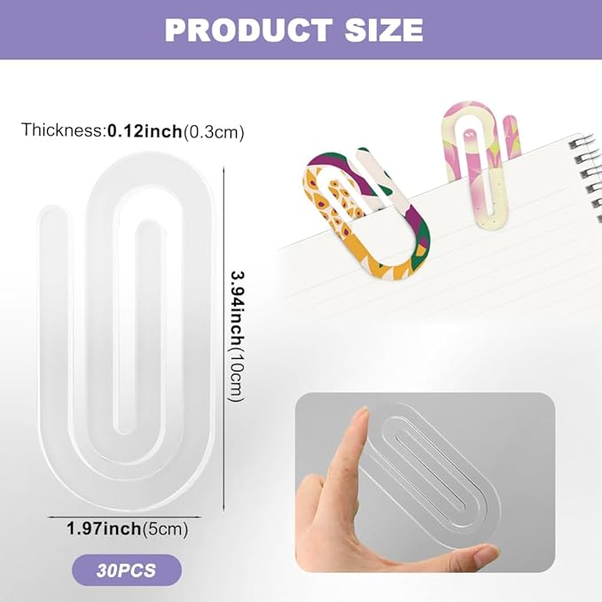 ‌30PCS Jumbo Sublimation Blanks Acrylic Paper Clips - 4x2in Large Bookmark, Office School Supplies, DIY Customizable Organizer for Home, Classroom, Teacher Gift‌