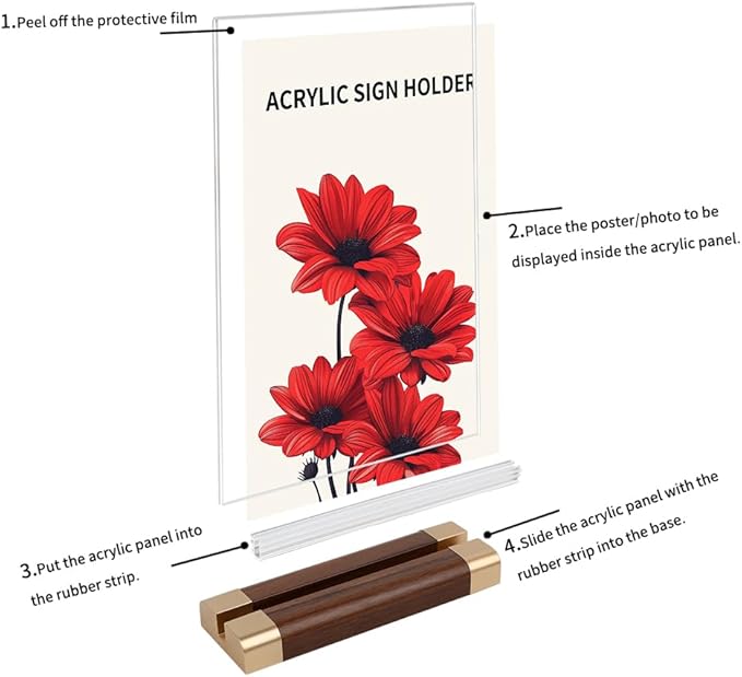 8.5 x 11 Inch Acrylic Sign Holder with Wood-Color Base 3 Pack, Acrylic T Shape Tabletop Double-Sided Display Sign Frame Vertical Clear for Store/Coffee Shop/Restaurant Menu Hotel Display Holder