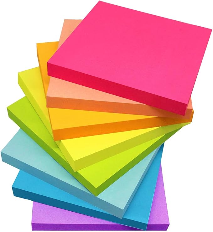 Sticky Notes 3x3 Inches,Bright Colors Self-Stick Pads, Easy to Stick for Home, Office, Notebook, 16 Pads/Pack