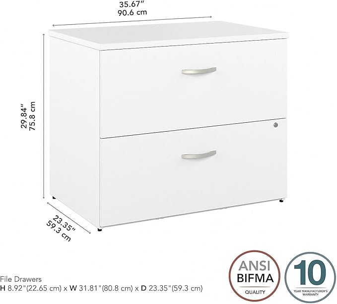 Bush Business Furniture Hybrid 2 Drawer Lateral File Cabinet-Assembled, White