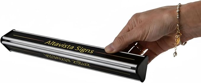 NAME PLATE HOLDER TABLE DESK STAND SIGN FRAME DISPLAY CURVATURE DESIGN SILVER ALUMINUM (30 mm H x 150 mm W)