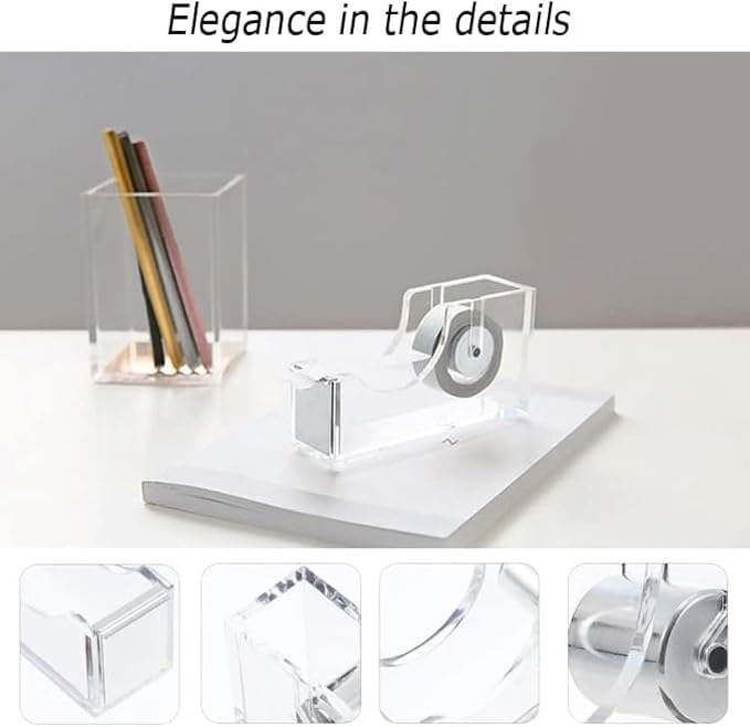 Desk Organizers and Accessories Set with 360-Degree Rotating Pen Holder, Acrylic Stapler, Tape Holder, Staple Remover, Binder/Paper Clips Kit, Scissor and 1 Box of Staples