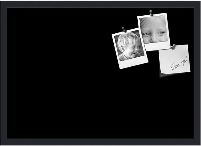 PinPix 27x19 Inch Cork Bulletin Board. This Decorative Framed Pin Board Comes with Solid Black Design and a Satin Black Frame. Ideal for Home Office Decor or Message Board (PinPix-622)