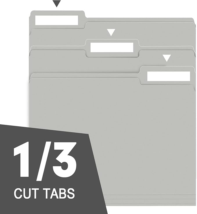File Folder, RAZCC 150 Pack 1/3 Cut Tab File Folders Letter Size, Grey, Folders with Tab, Great for Organizing and Easy File Storage