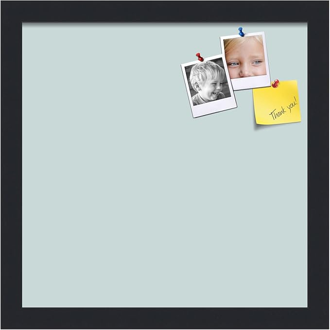 PinPix 13x13 Inch Cork Bulletin Board. This Decorative Framed Pin Board Comes with Soft Blue Design and a Satin Black Frame. Ideal for Home Office Decor or Message Board (PinPix-1814)
