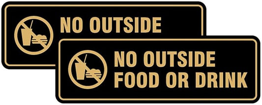 Standard No Outside Food or Drink Door/Wall Sign - Brushed Gold - Medium 2 Pack