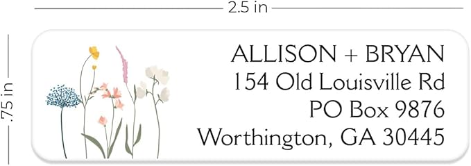 Clear Wildflower Rolled Address Labels / 250 Personalized Return Address Labels/Designer Address Stickers in Elegant Plastic Dispenser