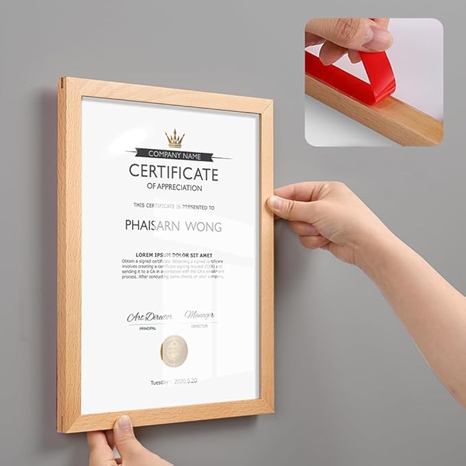 Wall Mount Acrylic Sign Holder Self Adhesive Magnetic Display Frame Clear Document Frame for Office, Store, School, Home, Wall Picture Frame (Beech A3 297×420mm/11.69×16.54inches)