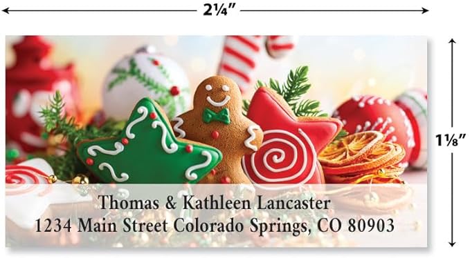 Gingerbread Cookies Personalized Christmas Address Label - Set of 144, Holiday Gingerbread Man Label, Self-Adhesive, Flat-Sheet Rectangle Labels