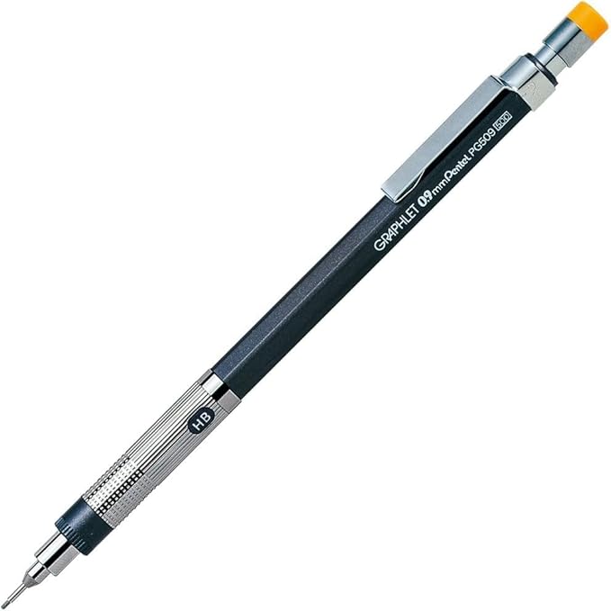 Graphlet Mechanical Drafting Pencil + Ain HB/B/2B leads, original Black slim pen case (0.9mm)