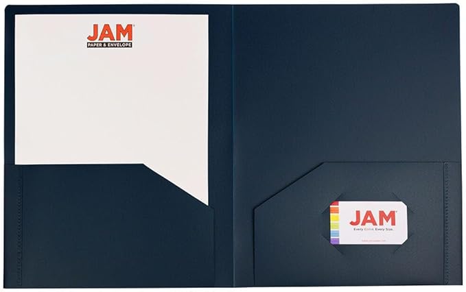 JAM PAPER Heavy Duty Plastic 2 Pocket Extra Tough School Folders - Navy Blue - 3/Pack