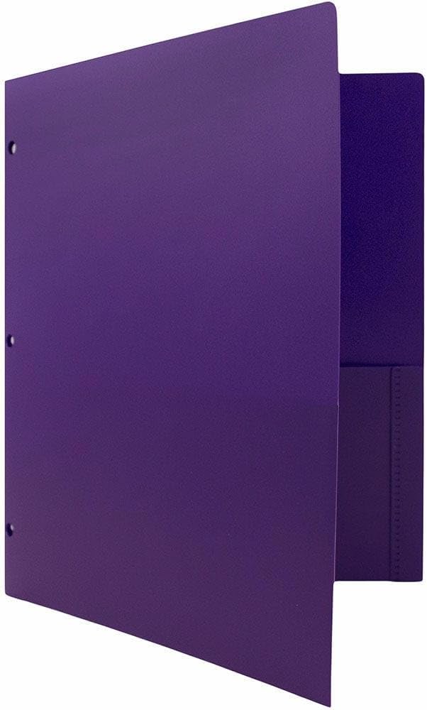 JAM PAPER Heavy Duty Plastic 3 Hole Punch Pocket Folders - Extra Tough School Folders - Purple - Bulk 144/Box