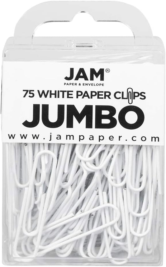 JAM PAPER Colorful Jumbo Paper Clips - Large 2 Inch - White Paperclips - 75/Pack
