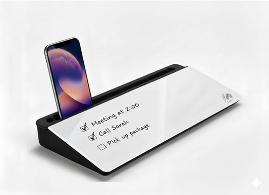 Glass Desktop Whiteboard with Storage Drawer – Premium Dry Erase Board for Desk Notes, Planning & Organization