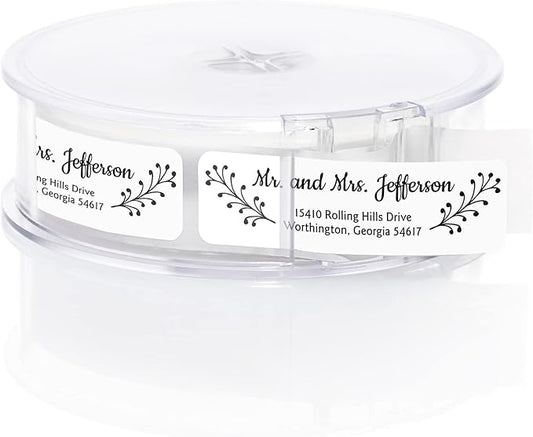 Modern Black and White Rolled Address Labels / 500 Personalized Return Address Labels/Designer Address Stickers in Elegant Plastic Dispenser