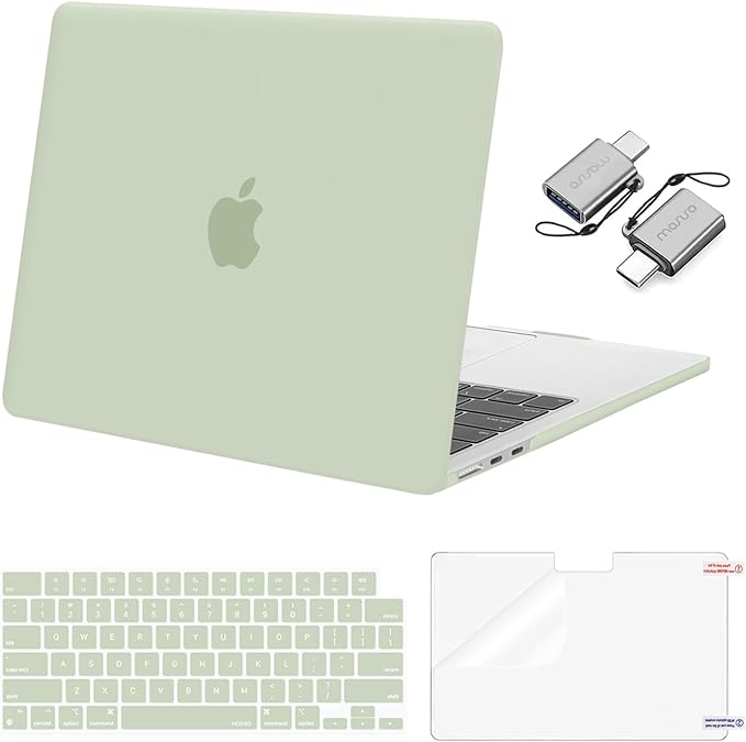 MOSISO Compatible with MacBook Air 13 inch Case 2025 2024 2023 2022 M4 A3240 M3 A3113 M2 A2681, Plastic Hard Shell&Keyboard Cover&Screen Film&Type C for MacBook Air 13.6 inch Case, Sage Green