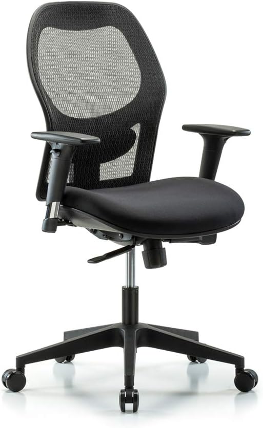 Perch Mesh Office Chair, Ergonomic Black Computer Desk Chair Arm Rest Without Head Rest, 360° Swivel & Adjustable Height Suitable for Heavy People Comfortable Back Lumbar Support