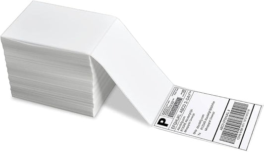 FungLam 4" x 6" Direct Thermal Shipping Labels - Pack of 500 Fanfold Labels - White Perforated, Permanent-Adhesive, Compatible Zebra & Rollo Thermal Label Printer