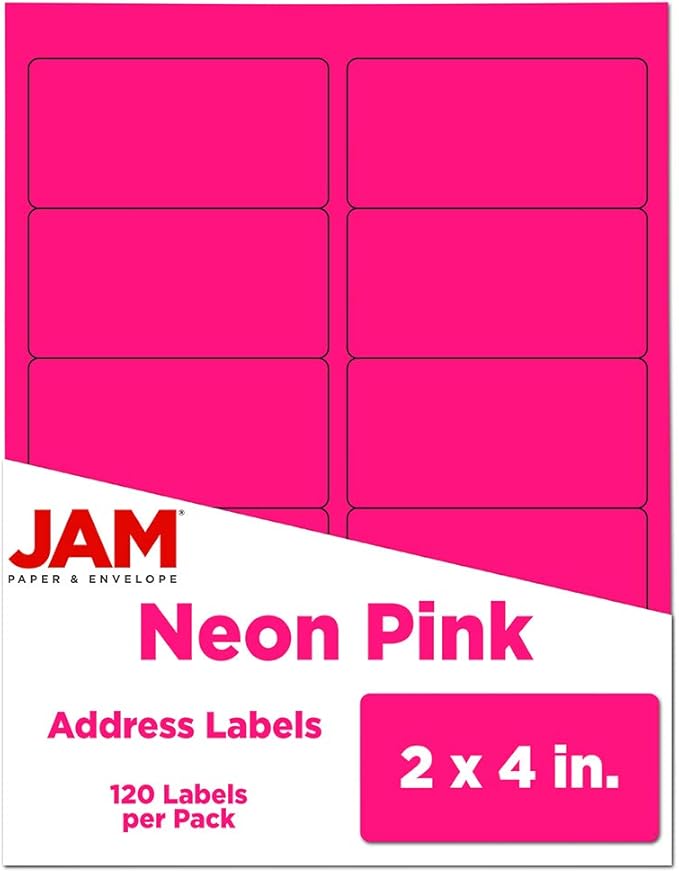 JAM PAPER Shipping Address Labels - Standard Mailing - 2 x 4 - Neon Fluorescent Pink - 120/Pack