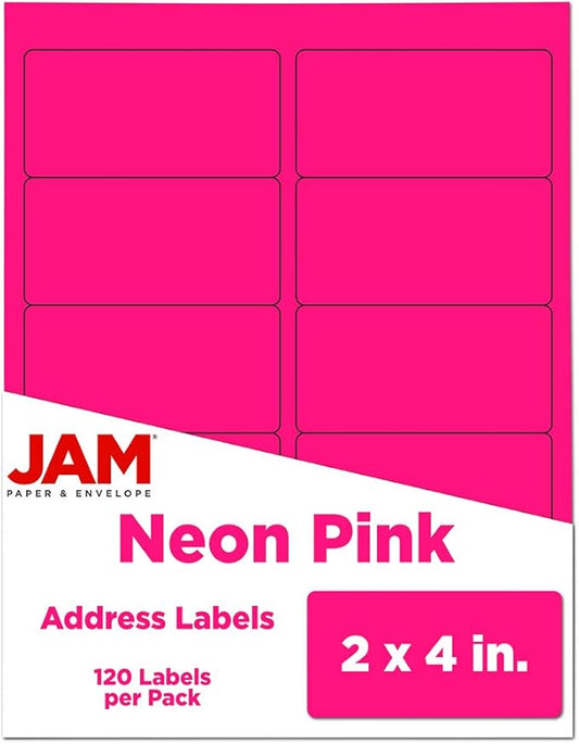 JAM PAPER Shipping Address Labels - Standard Mailing - 2 x 4 - Neon Fluorescent Pink - 120/Pack