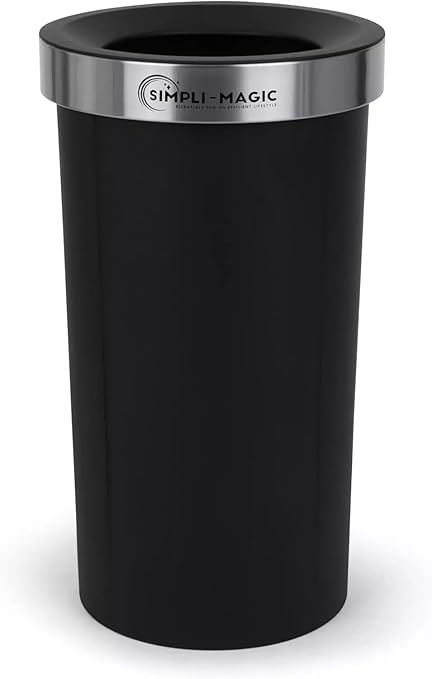 SIMPLI-MAGIC 16 Gallon (60L) Open Top Trash Can – Round Commercial Trash Can – Smudge-Resistant, Easy to Clean, Non-Skid Base, Stainless Steel (2 Pack)