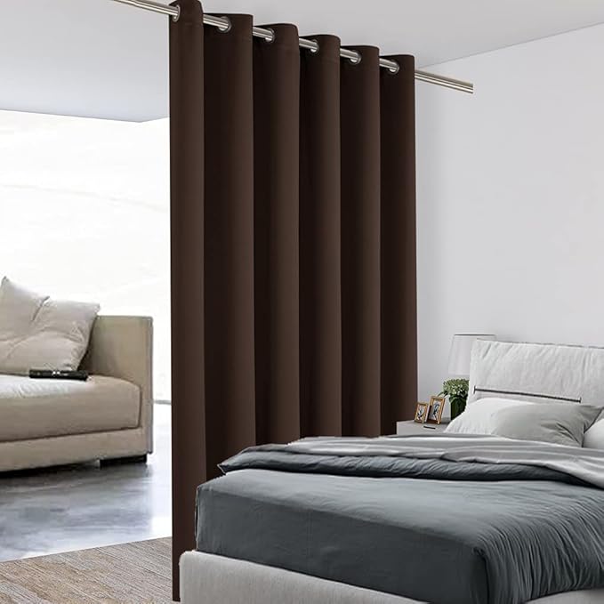 BONZER Room Divider Curtain Screen Partitions Total Privacy Wall Grommet Wide Blackout Curtains for Living Room, 84L x 70W Inch (7L x 5.8W ft), 1 Panel, Chocolate