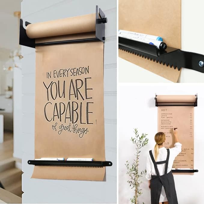 36" Kraft Paper Dispenser Wall Mount，Butcher Paper Dispenser，Paper Roll Cutter to Do Lists,Ideal for Home,Office Wall Paper Holder with Serrated Edge Cut Bar-Black