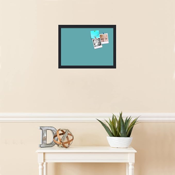 PinPix 18x13 Inch Cork Bulletin Board. This Decorative Framed Pin Board Comes with Aqua Pastel Design and a Satin Black Frame. Ideal for Home Office Decor or Message Board (PinPix-1806)
