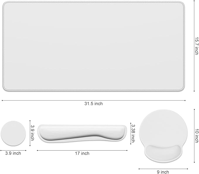 Dapesuom Large Gaming Mouse Pad, Mouse Pads with Wrist Rest Wrist Support, 4in1 Big XXL Desk Mat Desk Pad + Ergonomic Mousepad + Memory Foam Keyboard Mat Wrist Rest + Coaster Set for Computer, Gray