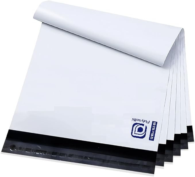 POLYSELLS 200 pcs 12x15.5 Inch White Poly Mailers Shipping Envelopes, Strong Adhesive Sealing, Waterproof, and Tear-resistant Postal Mailing Bags for Clothing, Books, and Accessories