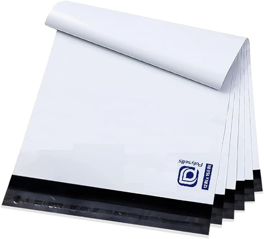 POLYSELLS 200 pcs 12x15.5 Inch White Poly Mailers Shipping Envelopes, Strong Adhesive Sealing, Waterproof, and Tear-resistant Postal Mailing Bags for Clothing, Books, and Accessories