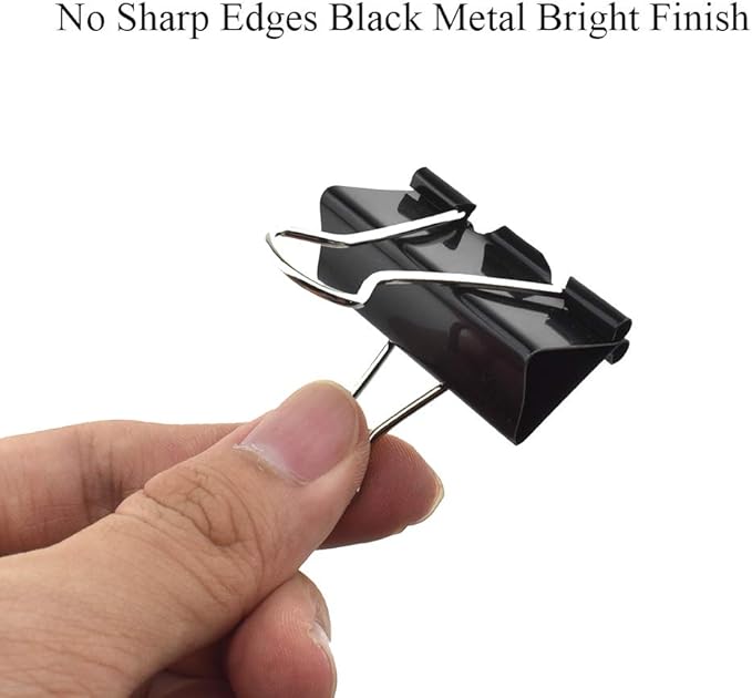 HAHIYO Binder Clips Paper Clamps Spring Steel Sturdy Medium 1.57 inches Width 0.55 Inch Capacity No Sharp Edges Heavy Duty Tight Grip Reusable Black Metal Bright Finish for Home Office School 30 Pack