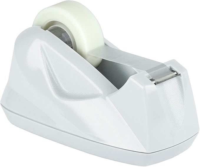 Acrimet Premium Desktop Tape Dispenser, Plastic, Non-Skid Base (Heavy Duty) (White Color)