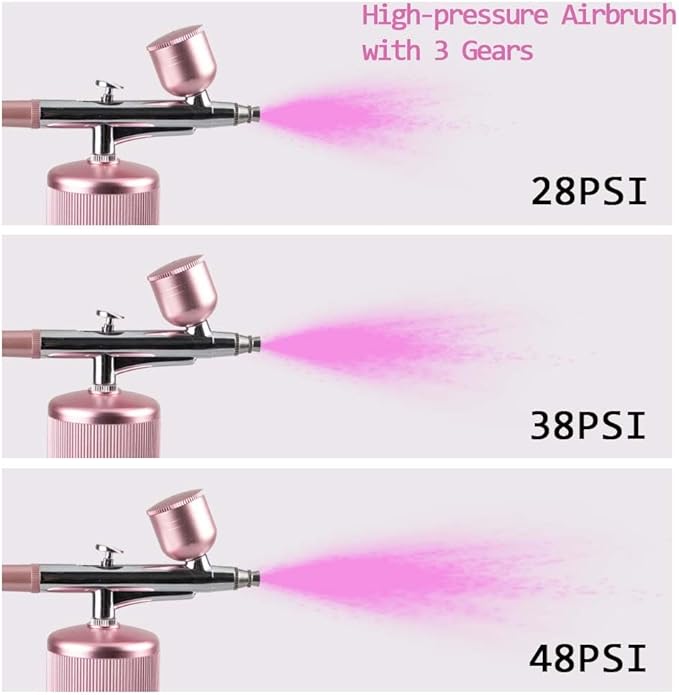 48PSI High-Pressure Airbrush Kit with Compressor, 0.3mm Nozzle & 4000mAh Battery - Handheld Portable Spray Gun for Nail Art, Makeup, Painting, Graffiti, Cake Decorating,Model Coloring (Pink)