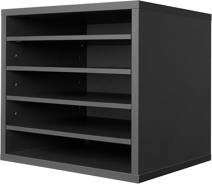 VEVOR Literature Organizer, 5 Compartments Office Mailbox with Adjustable Shelves, Wooden Mailbox Sorter Medium Density Fiberboard Office Home Classroom Storage for Files, Documents, Papers, Grey