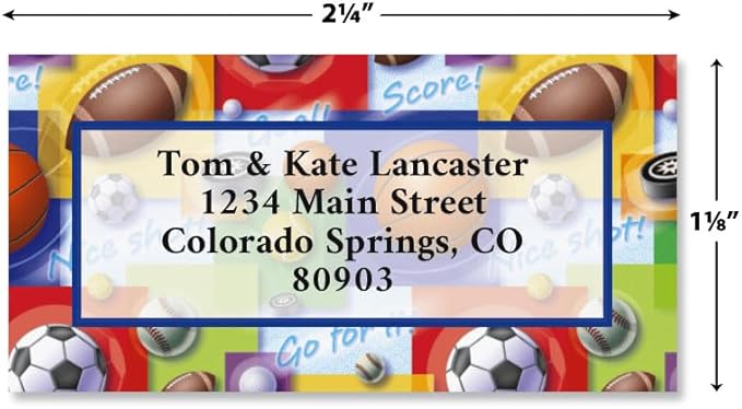 Sports Balls Border Personalized Return Address Labels- Set of 144 1-1/8" x 2-1/4" Self-Adhesive, Flat-Sheet Labels, by Colorful Images