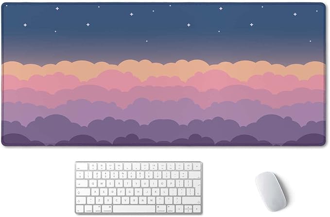 SSOIU Cute Clouds Purple Desk Mat, Extra Large XXL Gaming Mouse Pad 35.5" X 15.7", Waterproof with Stitched Edges