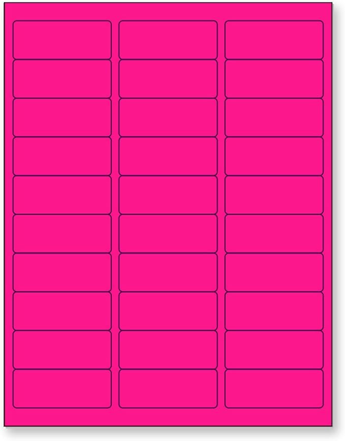 8-1/2 x 11 Neon Color High Light Fluorescent Labels for Laser & Inkjet Printer (Pink Fluorescent, 1" x 2-5/8" - 30 Per Page | 3,000 Labels)