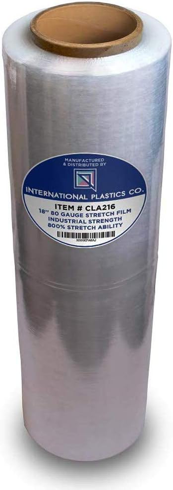 International Plastics Co. 18" Stretch Film/Wrap 1500 feet 7 Layers 80 Gauge Industrial Strength up to 800% Stretch 20 Microns Clear Durable Adhering Packing Moving Heavy Duty Shrink Film Box of 4