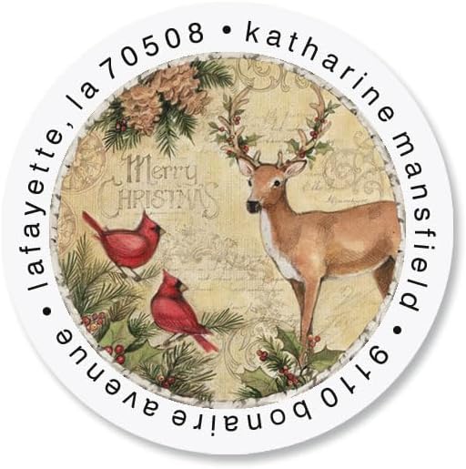 Woodland Deer Round Return Address Labels - Set of 144 1-1/2" Diameter Self-Adhesive, Flat-Sheet Labels