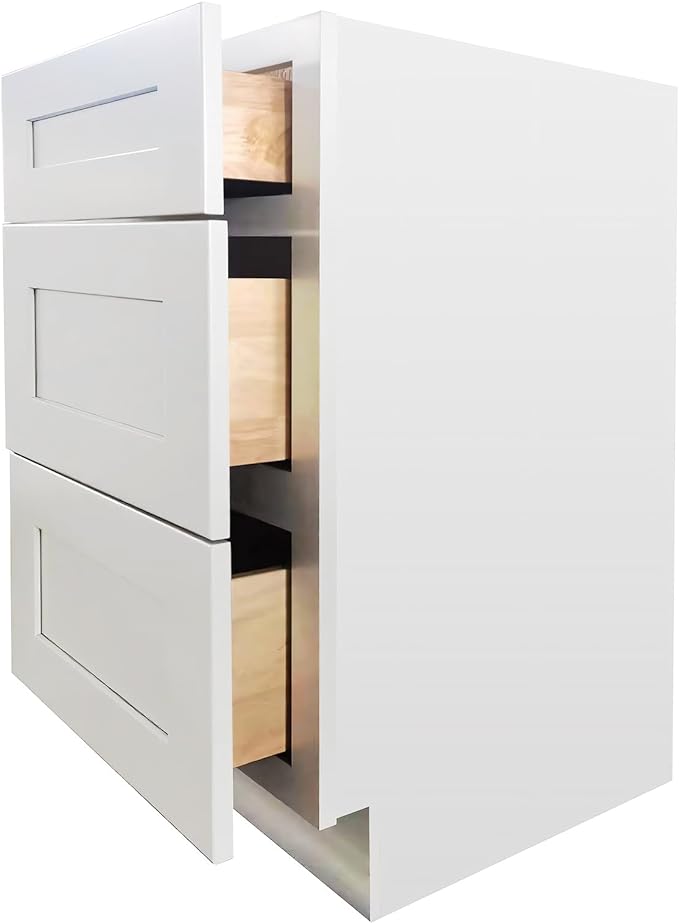 Shaker Style White RTA Base Drawer Cabinet by Solid Wood for Kitchen, Bathroom, Bedroom or Office with 3 Drawers and Soft Close(24" W x 24" Depth x 34-1/2" H)