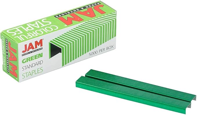 JAM PAPER Standard Size Colorful Staples - Emerald Green - 5000/box