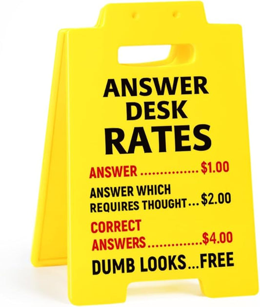 Funny Answer Desk Rates Sign, Funny Office Desk Decor Accessories for Work, Cool Office Signs Gifts for Boss Lady Coworker Teammates Employees Men Women, Cubicle Decorations